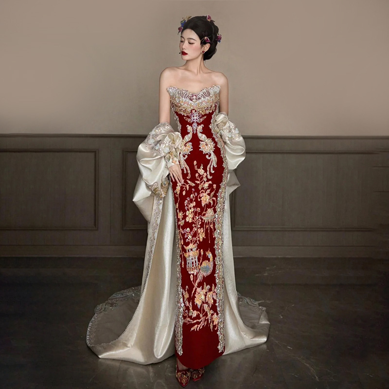 Embroidery In Indonesia - 秀禾服2026新作チューブトップトーストショールインドネシア風中国風ウェディングドレスブライダルパーティー