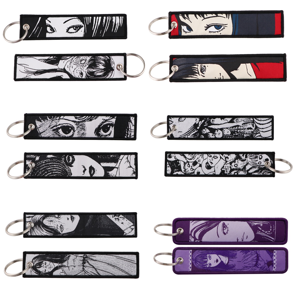 Embroidery Bag - レトロホラーレディーの漫画刺繍キーホルダー 1個 ダークスタイルキーチェーンペンダント メタルリング バックパックバッグ用装飾アクセサリー
