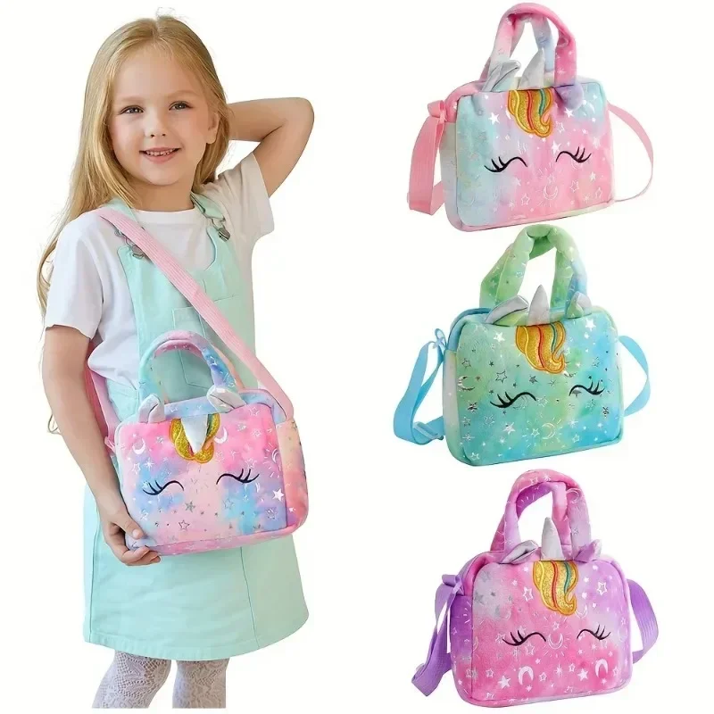 Embroidery Gift Ideas - 新しいファッションの可愛い女の子用キュートなユニコーンクロスボディバッグ、学生旅行用ショルダーバッグ、子供の誕生日パーティーギフト、小さな女の子用財布