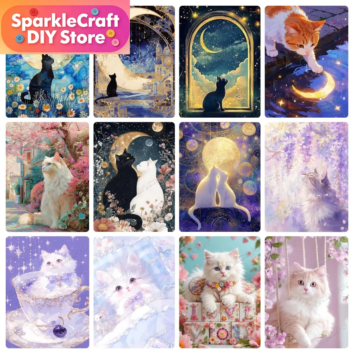 Embroidery Gift Ideas - 動物猫月ダイヤモンド塗装キット 5D DIY モザイクダイヤモンド刺繍手作りアート絶妙なギフト家の装飾