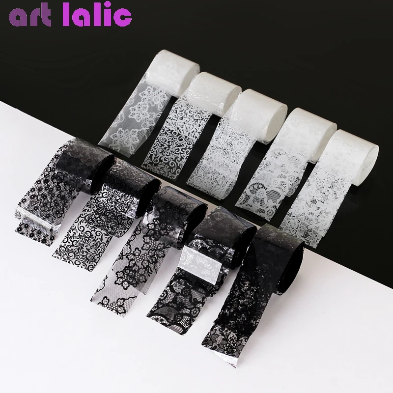 Transfer Paper Carbon - 10ロール 2.5*60cm 新しい黒白レース転写箔ネイルアートセクシーフルラップフラワー接着剤DIYマニキュアスタイリングツール