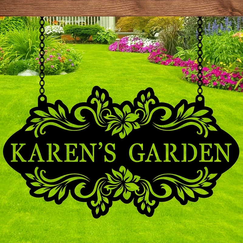 Embroidery Garden - カスタムメタルアートサイン（名前/テキスト/日付入り）、屋外/屋内庭園用マーカー、新築祝い/イースター/誕生日/パーティープレゼントに最適