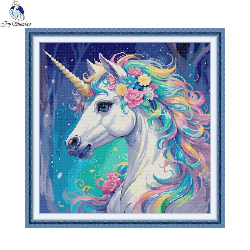 Embroidery X Pattern - 喜び日曜日動物柄クロスステッチセットアイーダ 11CT 14CT 16CT ユニコーン印刷縫製キット DIY