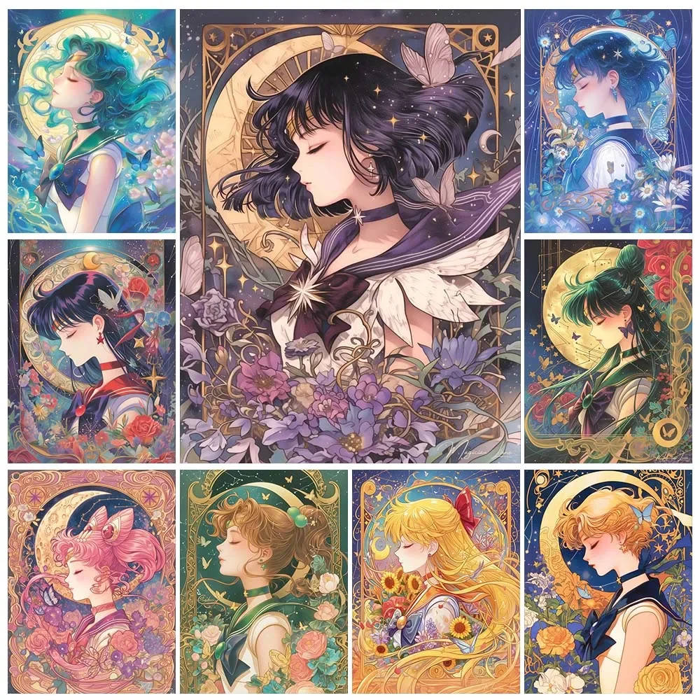 Embroidery Gift Ideas - 漫画アニメダイヤモンドペインティング美少女月少女戦士貼り付けダイヤモンド刺繍手作りDIYモザイク家の装飾ギフト