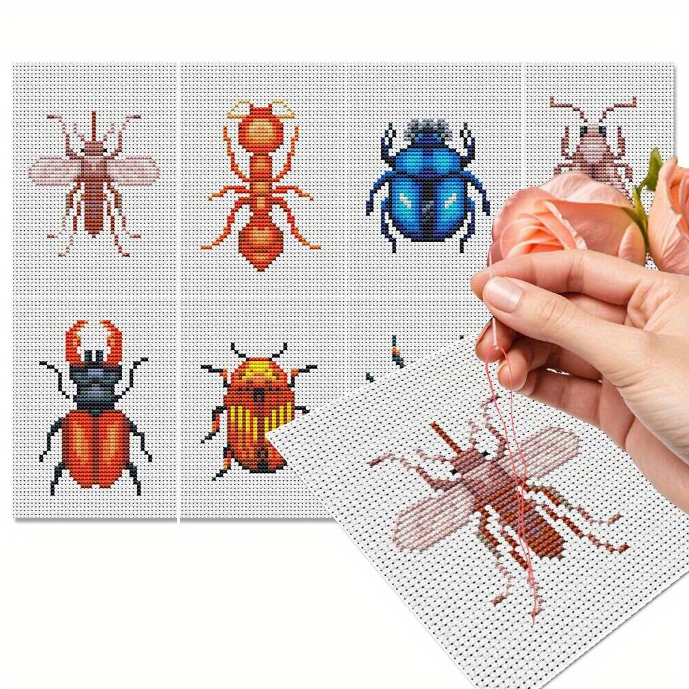Embroidery X Pattern - 8 個昆虫クロスステッチ刺繍キット動物 11Ct セットパターン綿糸装飾絵画家の装飾ギフト