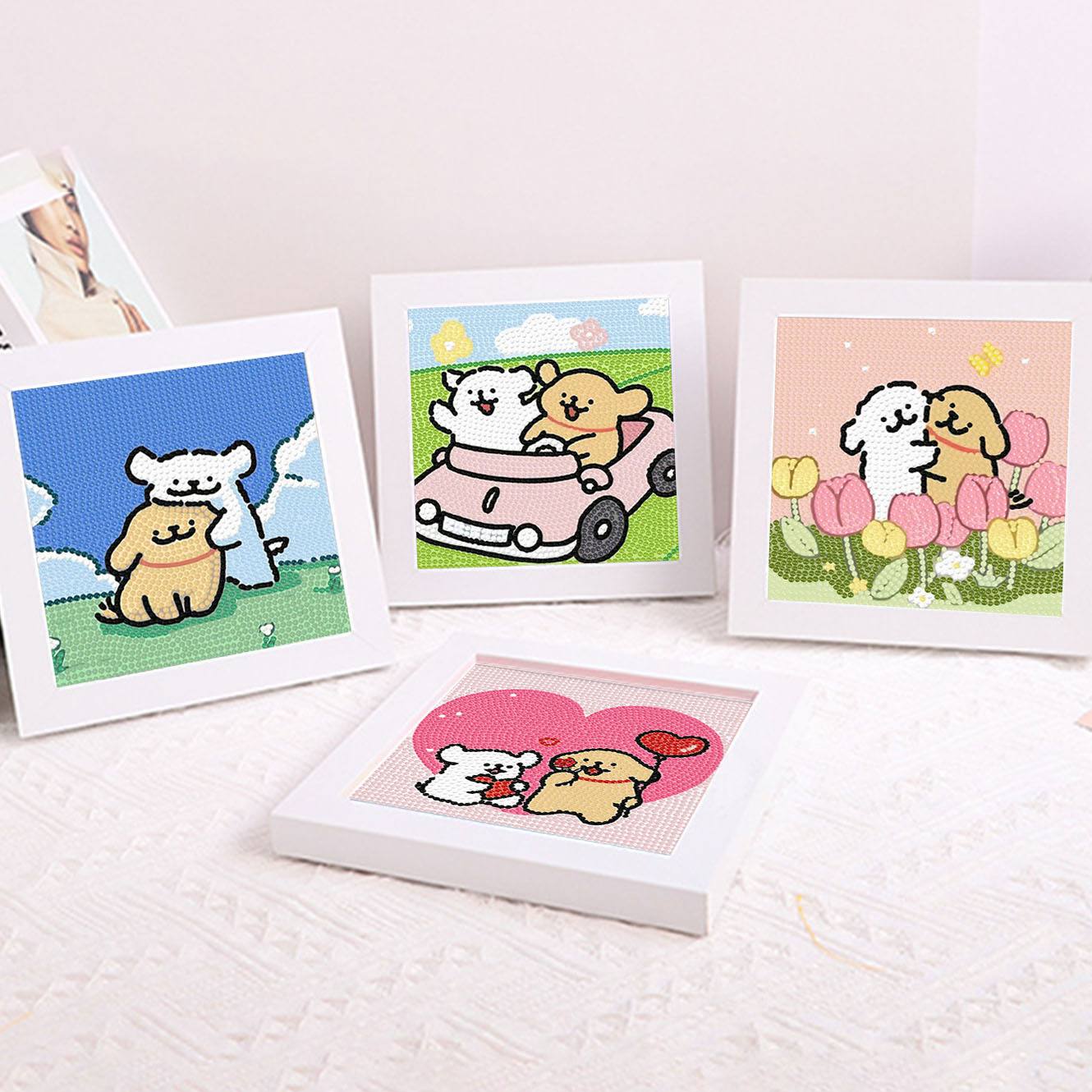 Embroidery Gift Ideas - 漫画ライン子犬クリスタルダイヤモンドフレーム装飾絵画 5D DIY クロス刺繍キットかわいい子犬の誕生日プレゼント