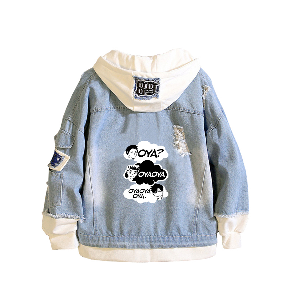 Embroidery Jacket Jeans - ハイキュー烏野 VBC プリント女性ジーンズジャケットアニメデミンパーカー日向翔陽ストリート漫画トレーナーカップル服