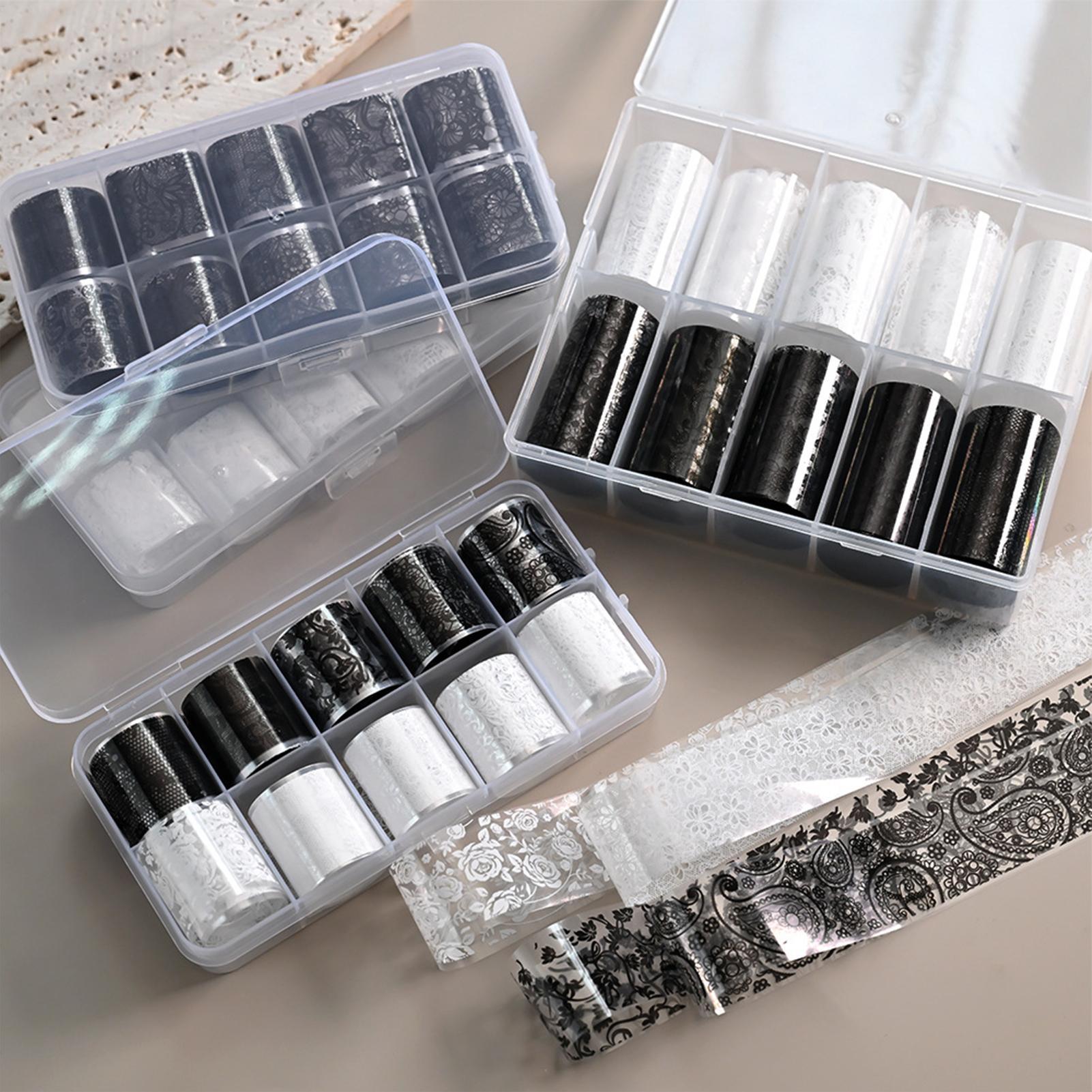 Transfer Paper Carbon - 10 個白黒レースネイルアート箔セット自己粘着ネイル転写ステッカー DIY マニキュアスタイリングネイルデコレーションアクセサリー