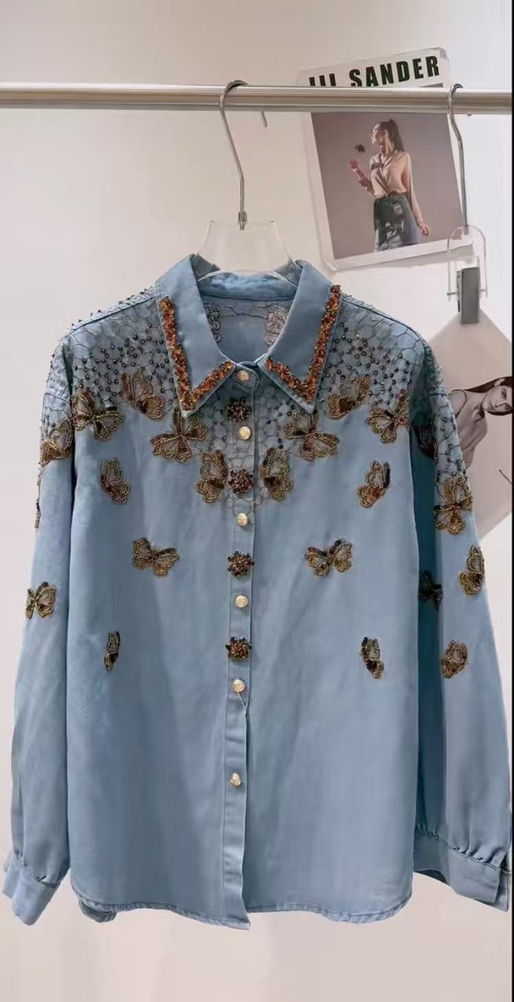 Embroidery Jacket Jeans - ラグジュアリースタイルデニムジャケット レディース ルーズカジュアルファッションシャツ 2026年新作トレンド 長袖ジーンズトップス アウタージーンズコートジャケット