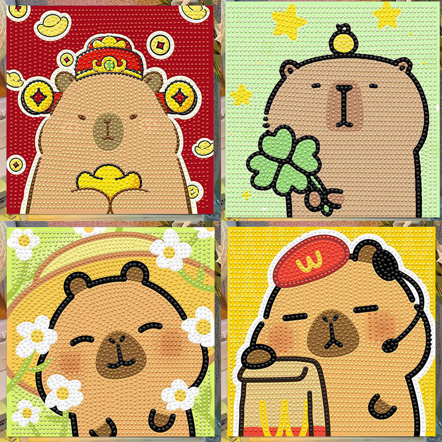 Embroidery Handicraft - 漫画カピバラクリスタルダイヤモンド装飾絵画フレームアート絵画5D DIYクロス刺繍キットカップル誕生日プレゼント