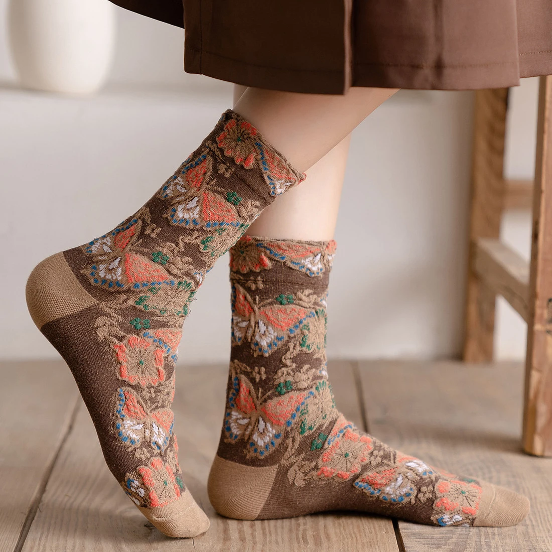 女性のための花柄の刺繍ソックス,韓国のファッション,原宿,レ - Embroidery On Socks のレビューと価格