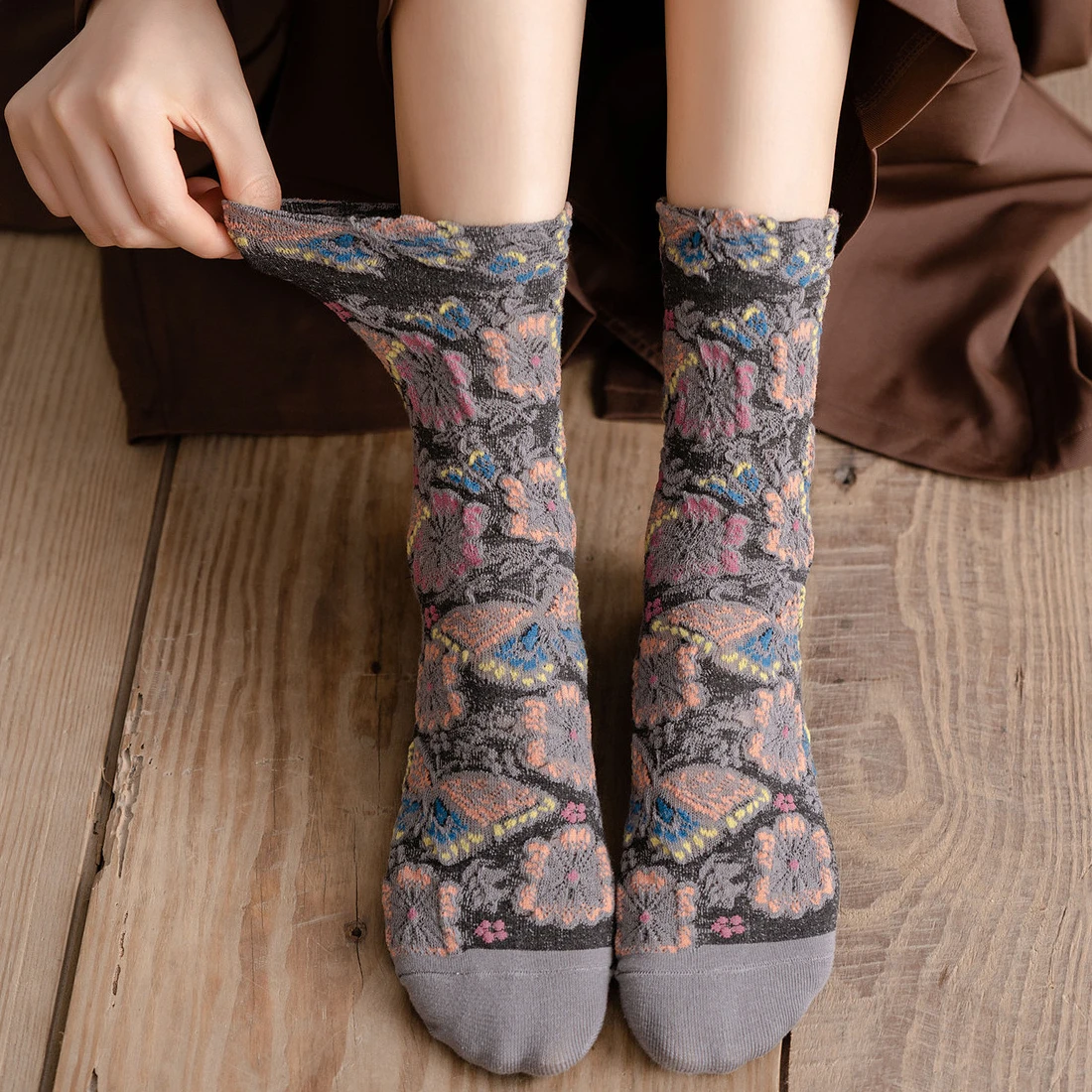 女性のための花柄の刺繍ソックス,韓国のファッション,原宿,レ - Embroidery On Socks のレビューと価格