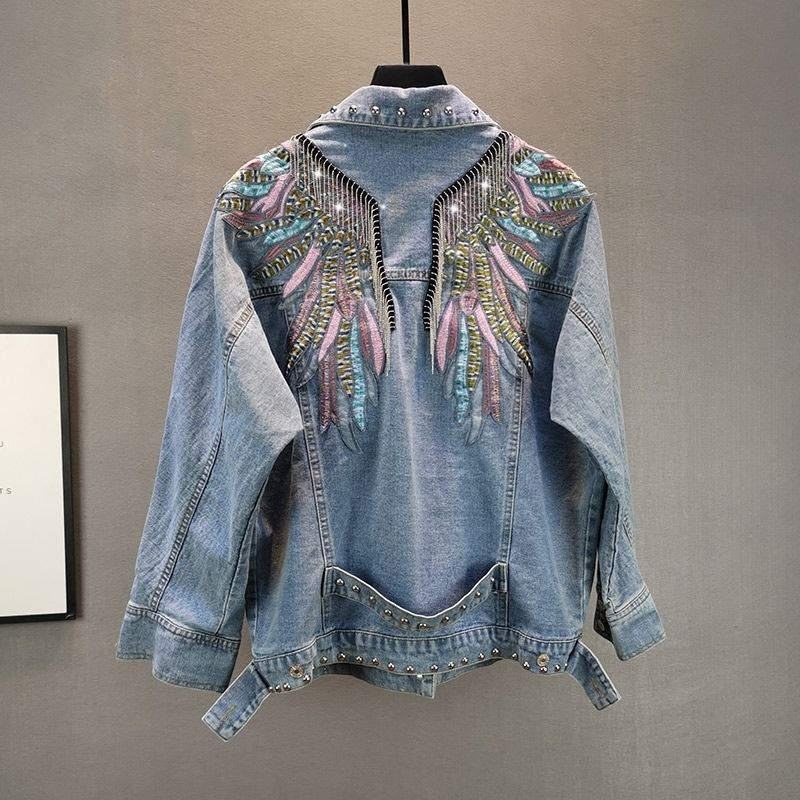 女性用長袖デニムジャケット,フリンジ付きデニムコート,ファッ - Embroidery Jacket Jeans のレビューと価格