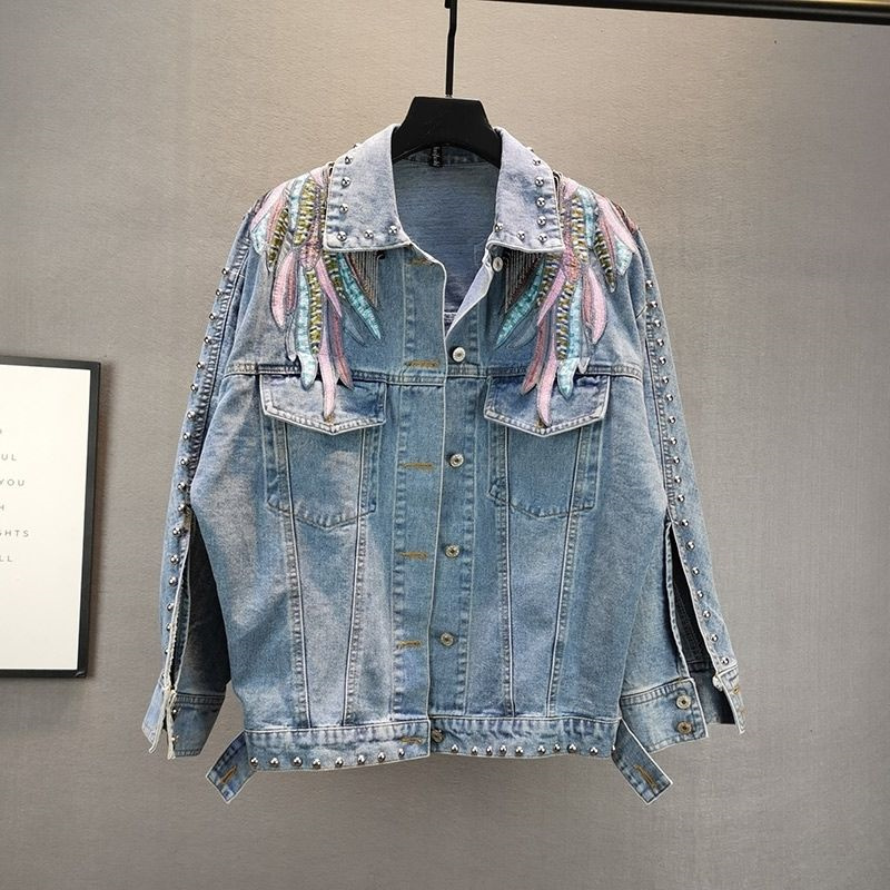 女性用長袖デニムジャケット,フリンジ付きデニムコート,ファッ - Embroidery Jacket Jeans のレビューと価格