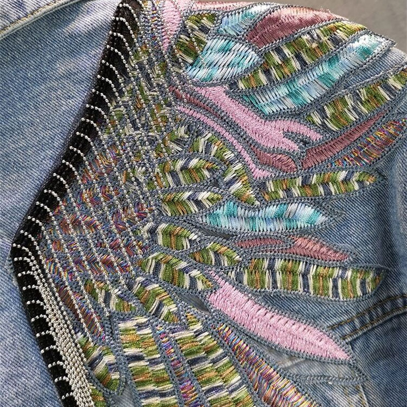 女性用長袖デニムジャケット,フリンジ付きデニムコート,ファッ - Embroidery Jacket Jeans のレビューと価格