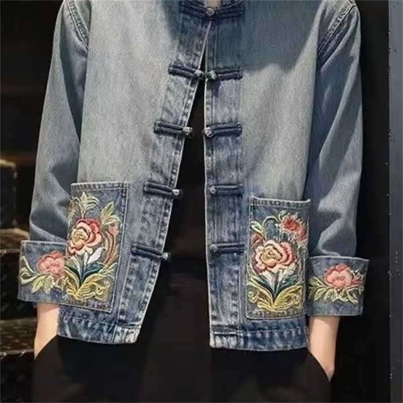 春秋の美しい刺繍入りカウボーイコート レディースデニムジャケ - Embroidery Jacket Jeans のレビューと価格