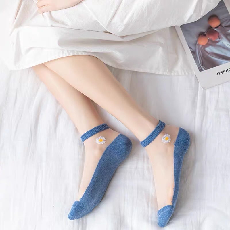 5 ペア/ロット韓国スタイル女性かわいいガラス繊維シルク靴下 - Embroidery On Socks のレビューと価格