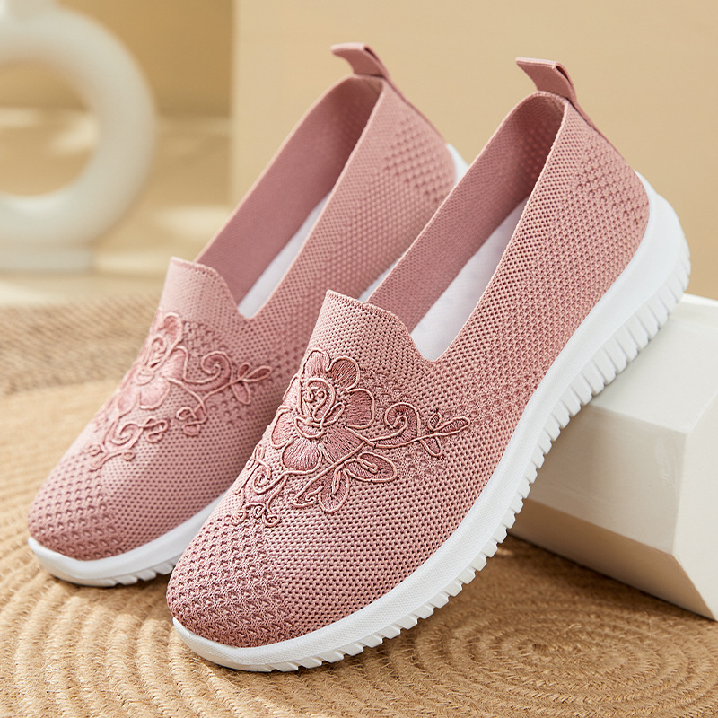 花刺繍ニットメッシュスリッポンシューズ女性通気性ノンスリップ - Embroidery Flower のレビューと価格