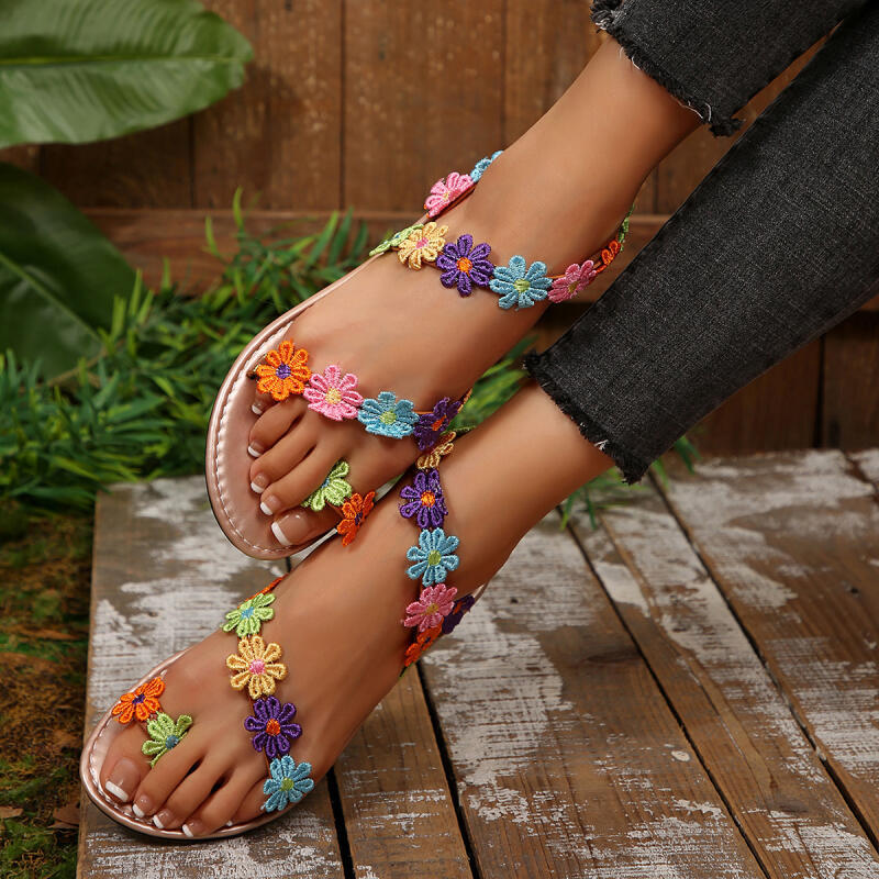 ボヘミアン刺繍フラワーデザイナーサンダル レディース 夏 2 - Embroidery Flower のレビューと価格