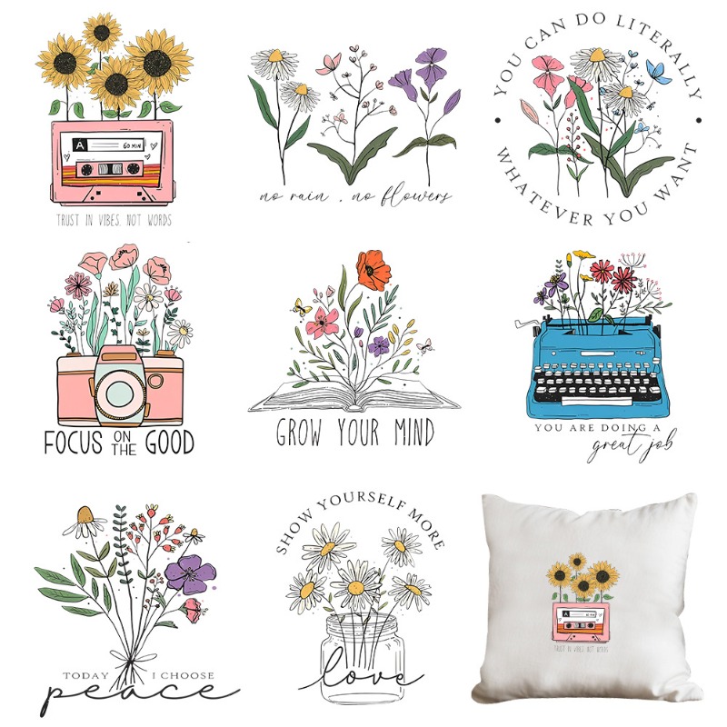 漫画風花柄アイロン接着熱転写ステッカー Tシャツ DIY 手 - Embroidery Flower のレビューと価格