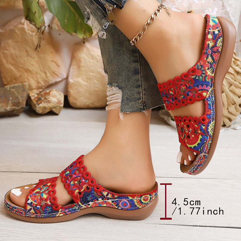 カラフルな花の刺繍ウェッジサンダル女性 2026 夏ボヘミア - Embroidery Flower のレビューと価格