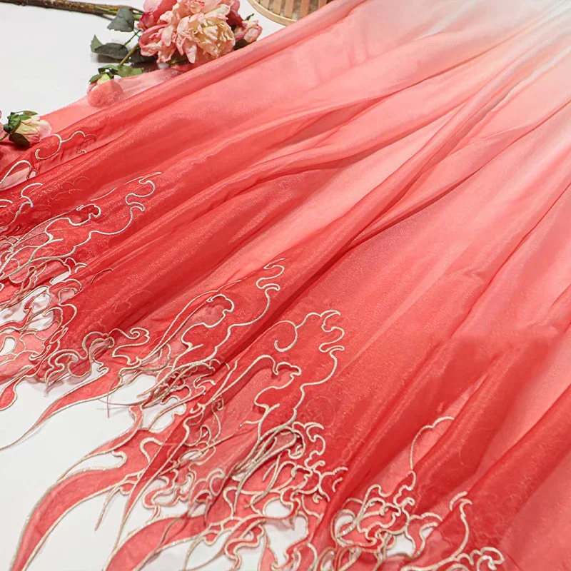 中国風刺繍蓮の葉グラデーション生地 DIY 漢服ドレススカー - Embroidery Designer のレビューと価格