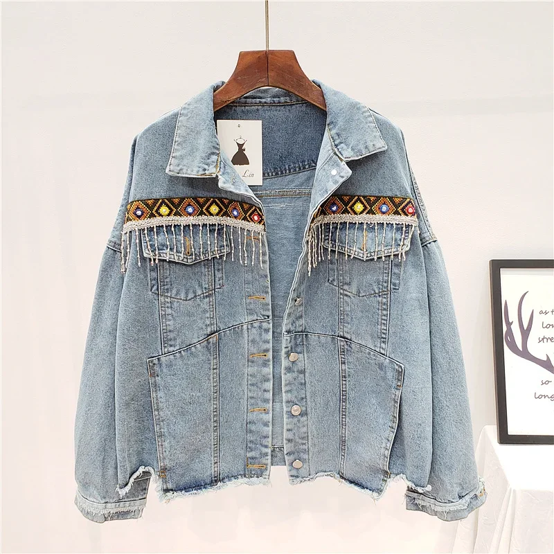 刺繍タッセルデニムジャケットコート女性 Chaquetas  - Embroidery Jacket Jeans のレビューと価格