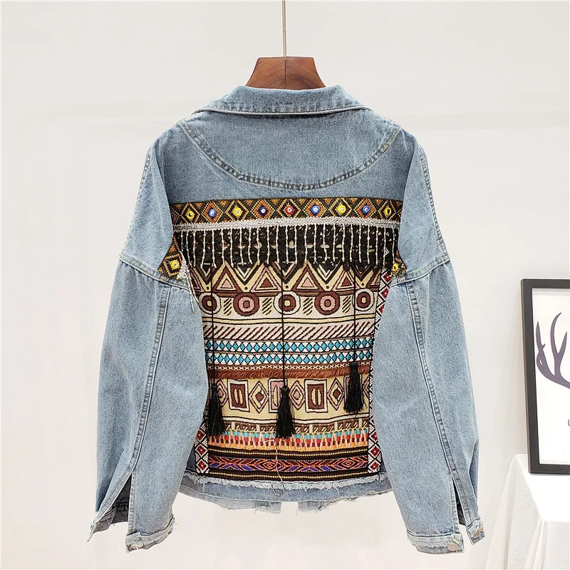 刺繍タッセルデニムジャケットコート女性 Chaquetas  - Embroidery Jacket Jeans のレビューと価格