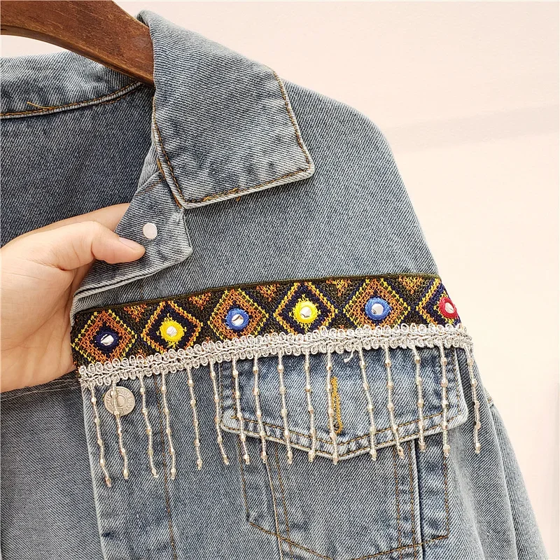 刺繍タッセルデニムジャケットコート女性 Chaquetas  - Embroidery Jacket Jeans のレビューと価格