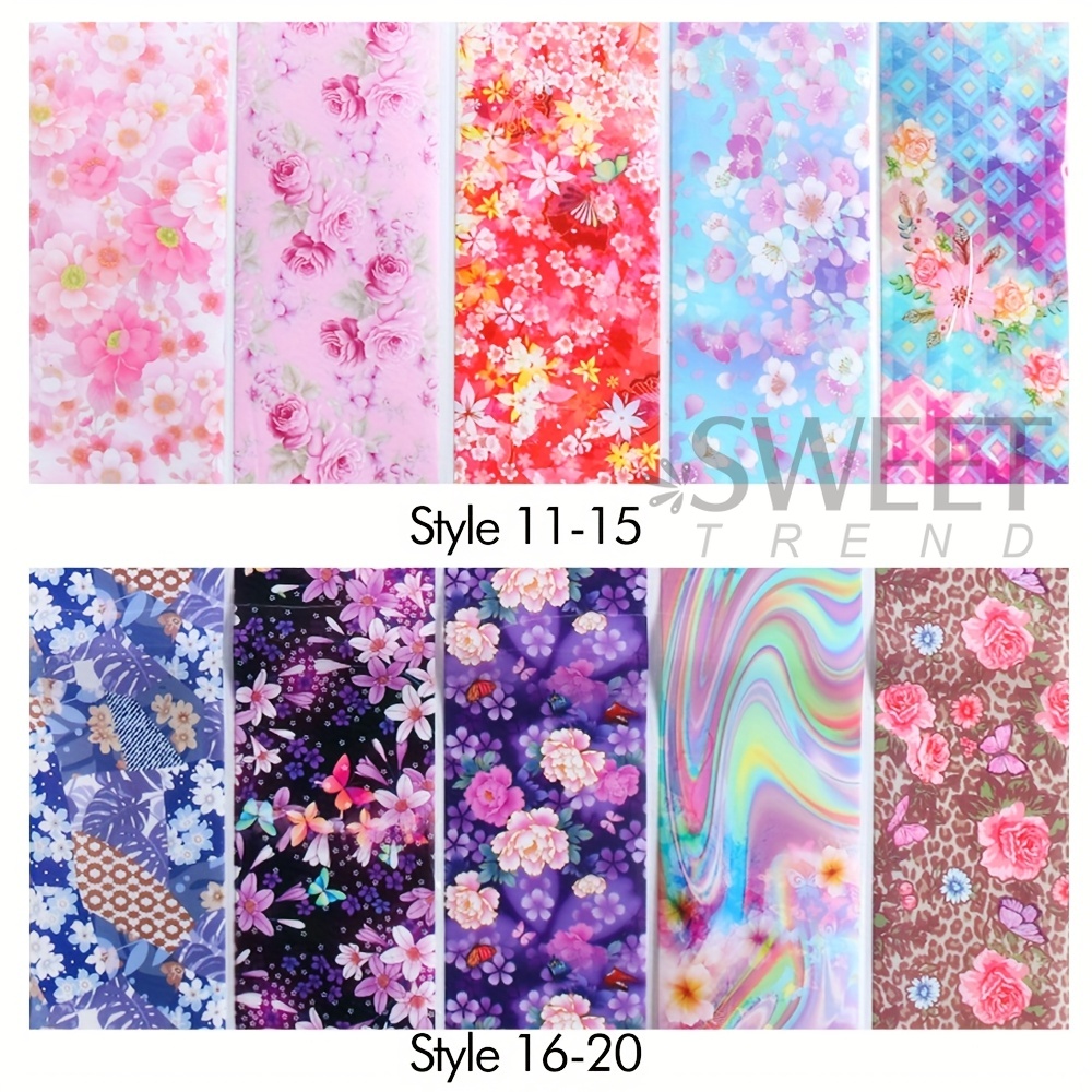 20枚セット 花柄ネイルアート転写ホイルシート — 夏の華や - Transfer Paper Carbon のレビューと価格