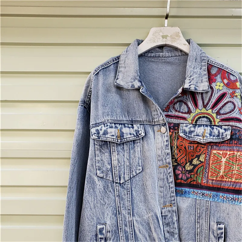 ボヘミア刺繍スプライシングビッグポケットデニムジャケット女性 - Embroidery Jacket Jeans のレビューと価格