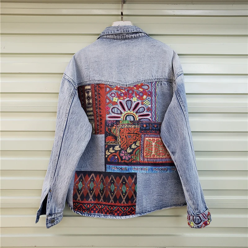 ボヘミア刺繍スプライシングビッグポケットデニムジャケット女性 - Embroidery Jacket Jeans のレビューと価格