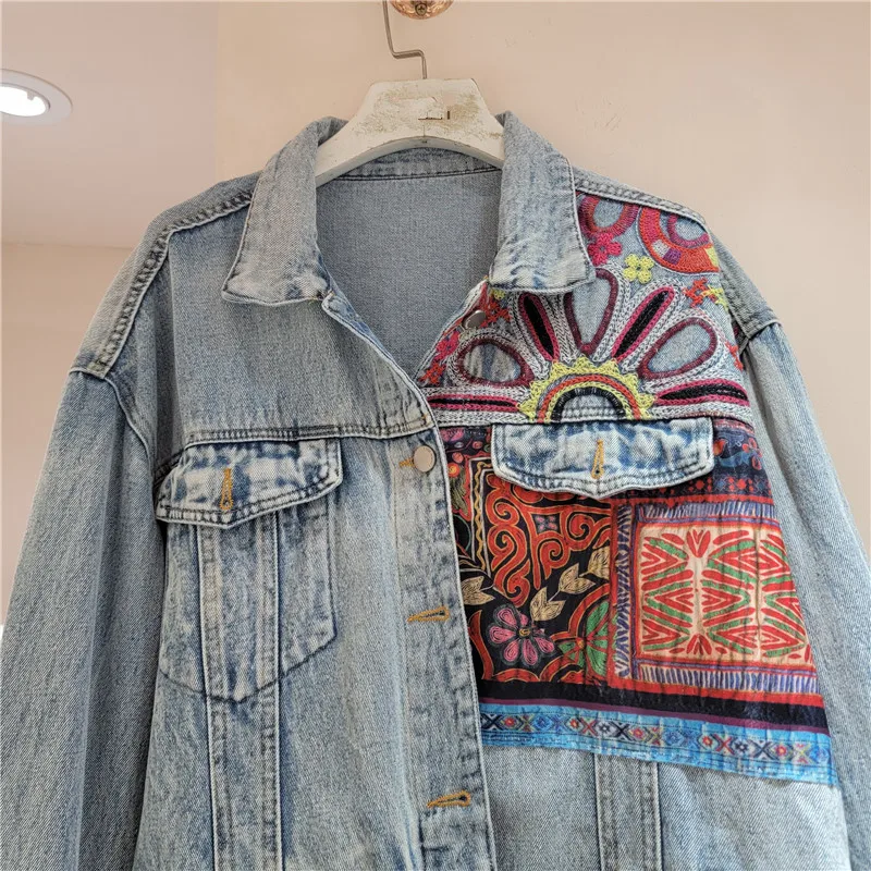 ヴィンテージブルー刺繍スプライシングデニムジャケット女性ルー - Embroidery Jacket Jeans のレビューと価格