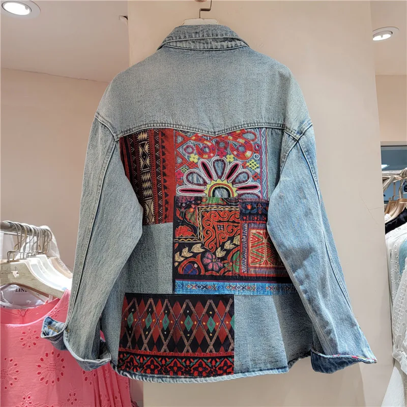 ヴィンテージブルー刺繍スプライシングデニムジャケット女性ルー - Embroidery Jacket Jeans のレビューと価格
