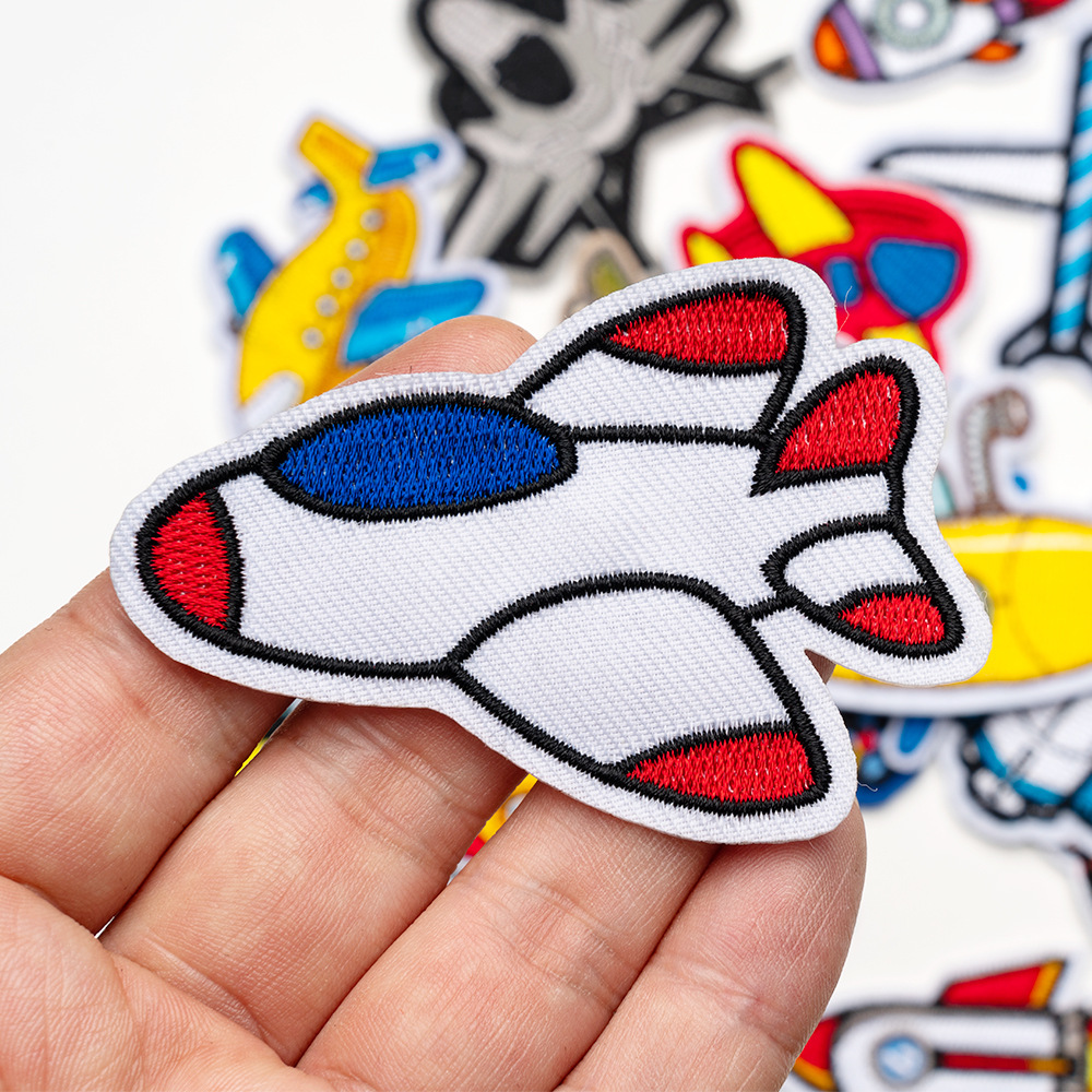 熱い販売漫画飛行機ロケット子供服刺繍アイアンでパッチステッカ - Embroidery On Socks のレビューと価格