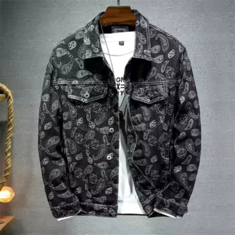 新 2025 春日本のヴィンテージプリントデニムジャケット男 - Embroidery Jacket Jeans のレビューと価格