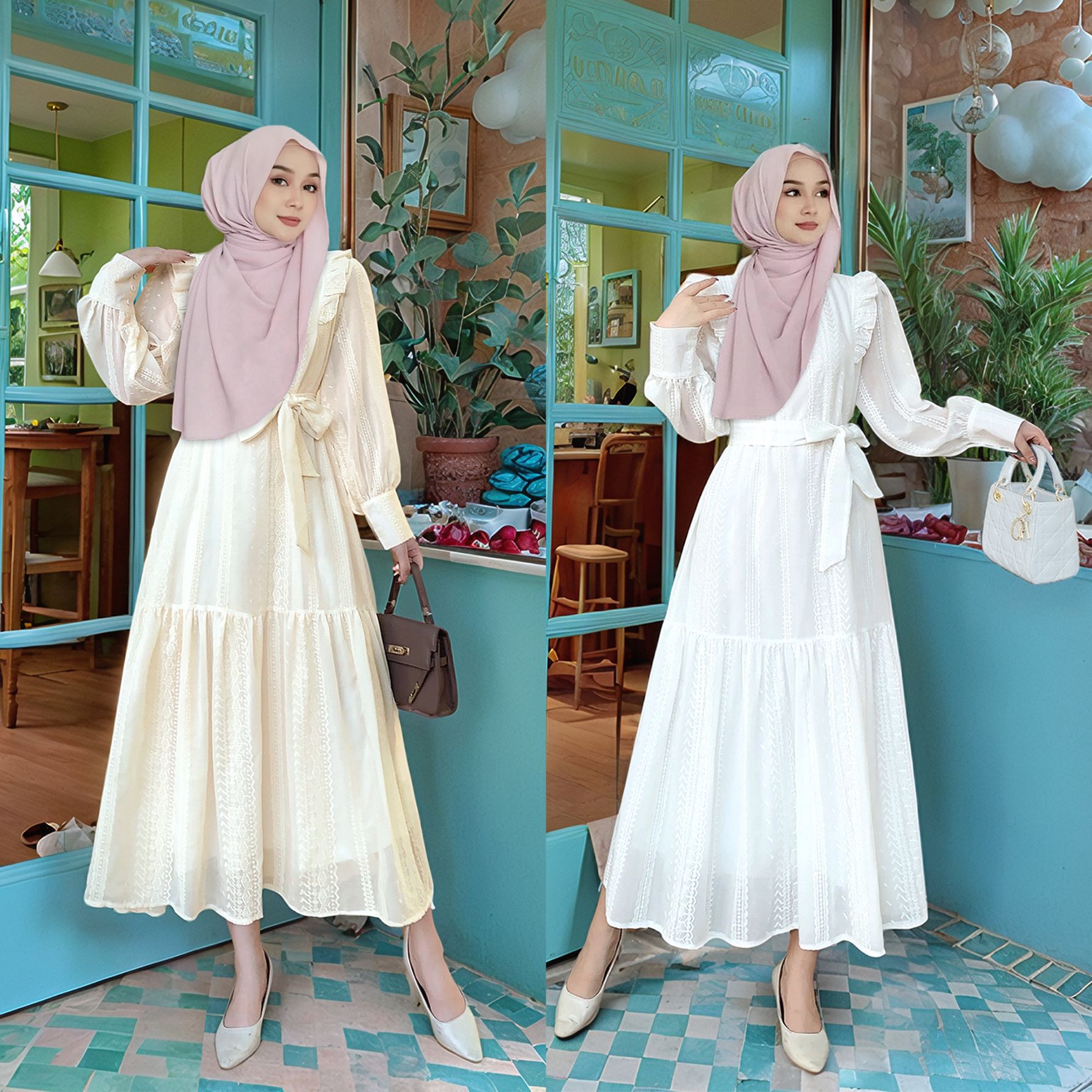 インドネシアイスラム教徒の女性の服菌エッジスタンドアップカラ - Embroidery In Indonesia のレビューと価格