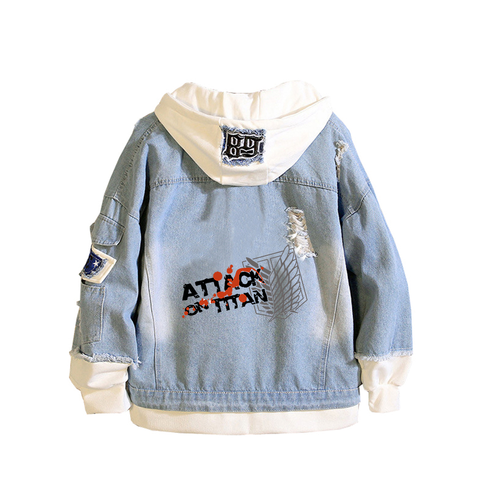 進撃の巨人アニメデニムジャケットスカウト軍団プリントジーンズ - Embroidery Jacket Jeans のレビューと価格