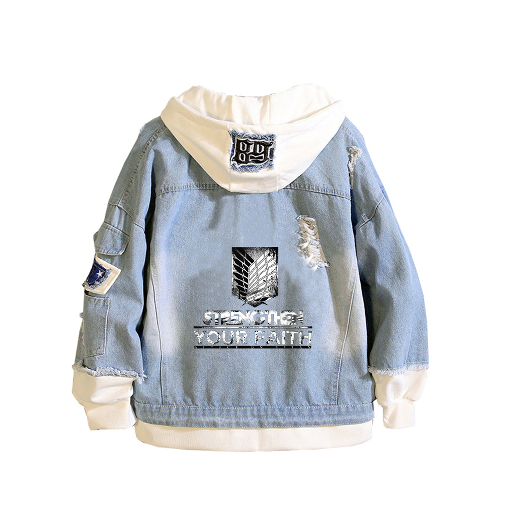 進撃の巨人アニメデニムジャケットスカウト軍団プリントジーンズ - Embroidery Jacket Jeans のレビューと価格