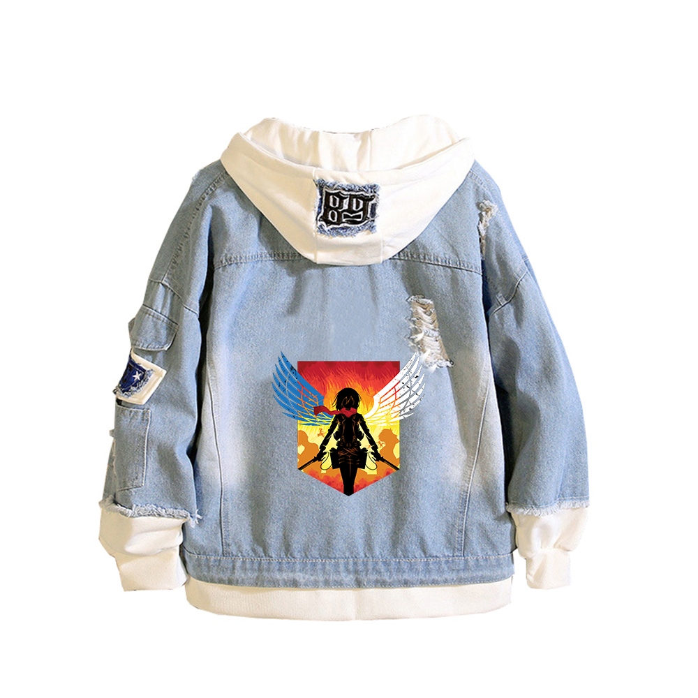 進撃の巨人アニメデニムジャケットスカウト軍団プリントジーンズ - Embroidery Jacket Jeans のレビューと価格