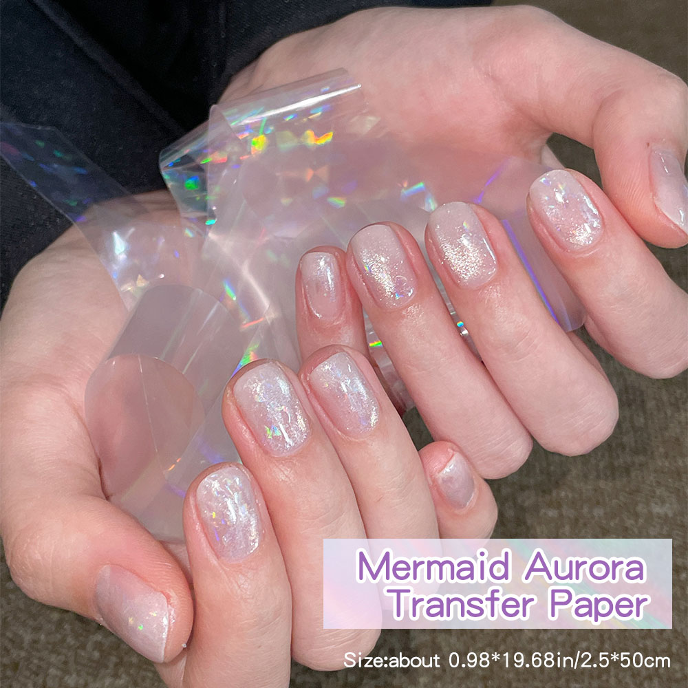 10 ロール虹色マーメイドオーロラネイル転写紙 50 × 4 - Transfer Paper Carbon のレビューと価格