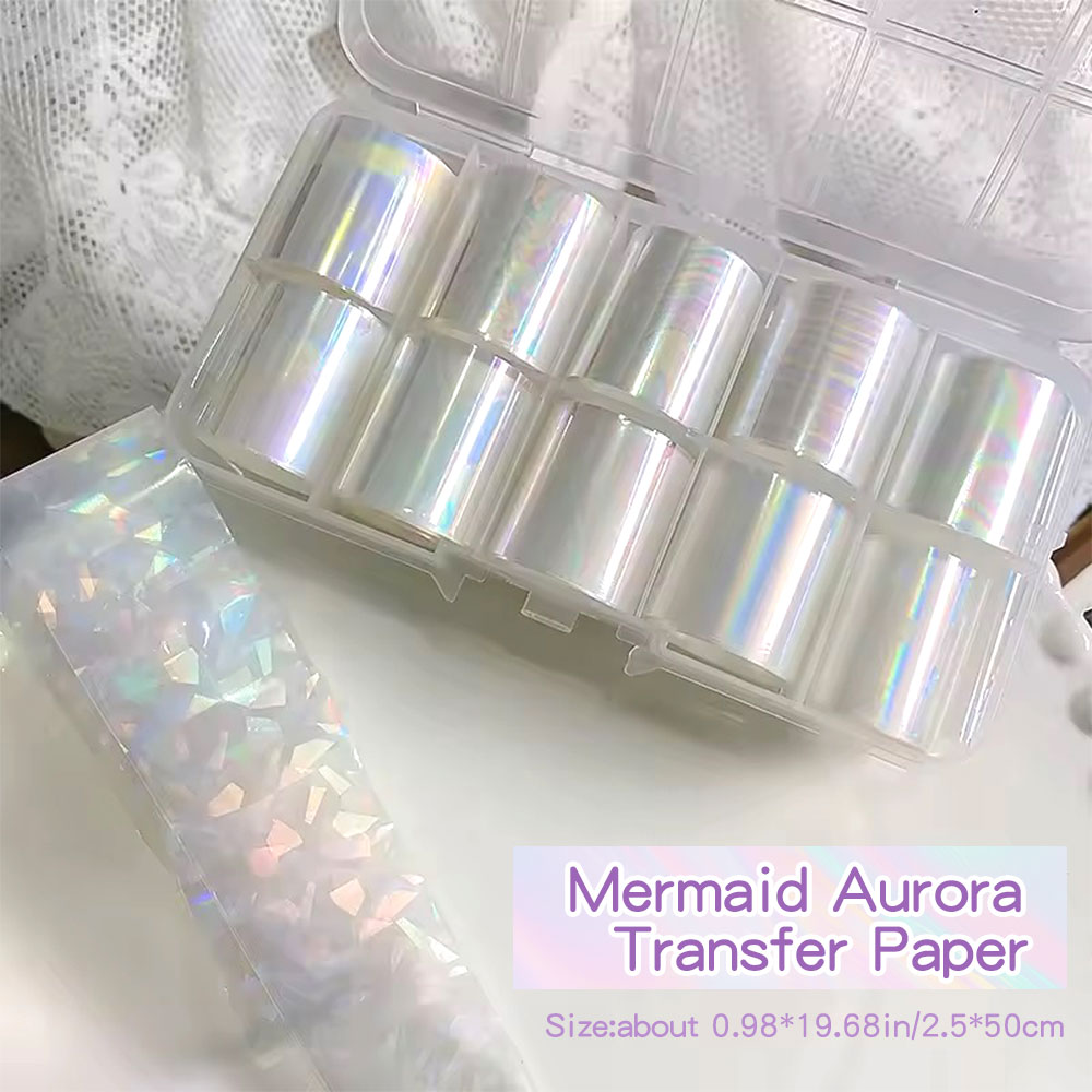 10 ロール虹色マーメイドオーロラネイル転写紙 50 × 4 - Transfer Paper Carbon のレビューと価格