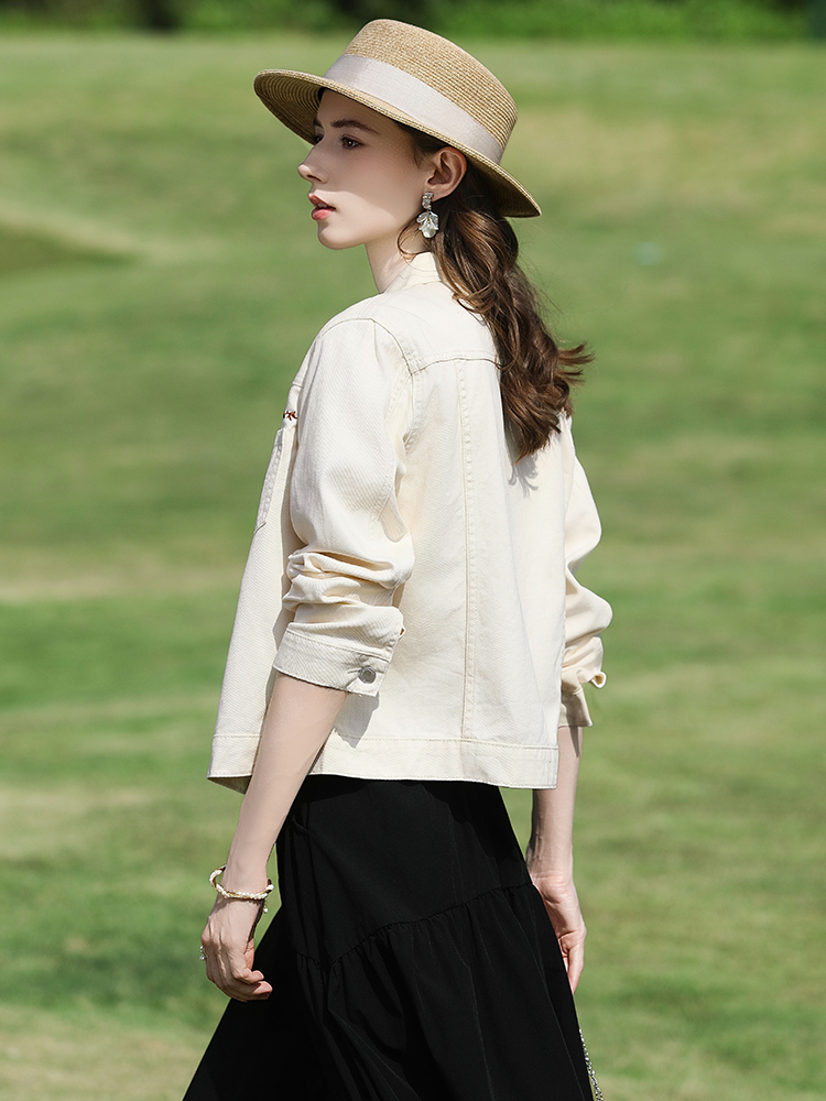 I BELIEVE YOU レディース 100 コットン ベ - Embroidery Jacket Jeans のレビューと価格