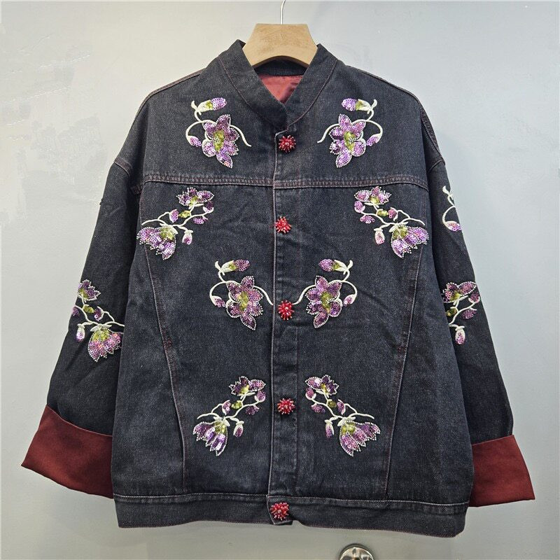 ヘビーワークスパンコールフラワー刺繍コントラストカラーデニム - Embroidery Jacket Jeans のレビューと価格