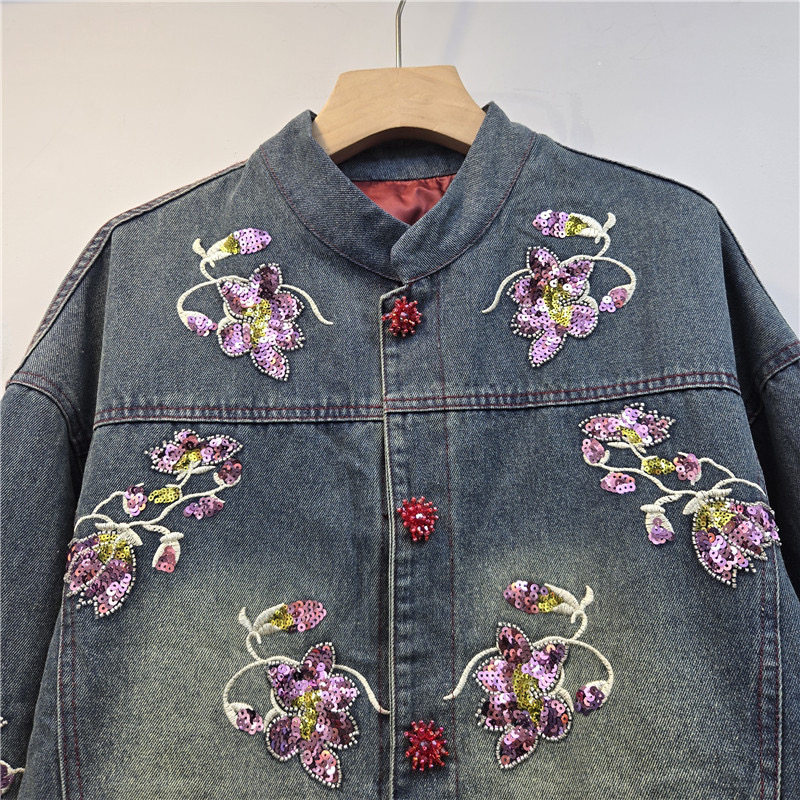 ヘビーワークスパンコールフラワー刺繍コントラストカラーデニム - Embroidery Jacket Jeans のレビューと価格
