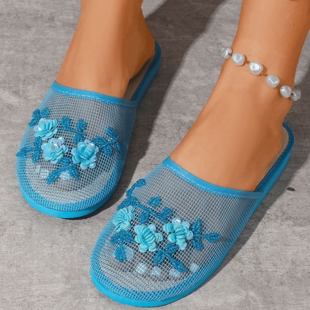 ファッションフラワー刺繍メッシュサンダル、滑り止めソフトボト - Embroidery Flower のレビューと価格