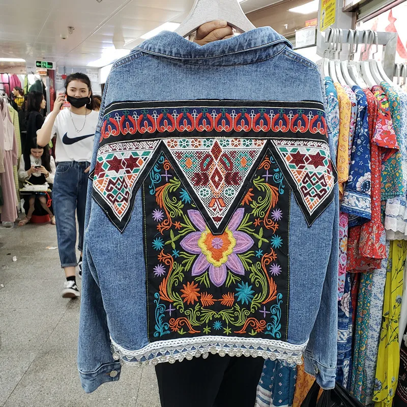ヴィンテージブルー刺繍スパンコールタッセルデニムジャケット女 - Embroidery Jacket Jeans のレビューと価格
